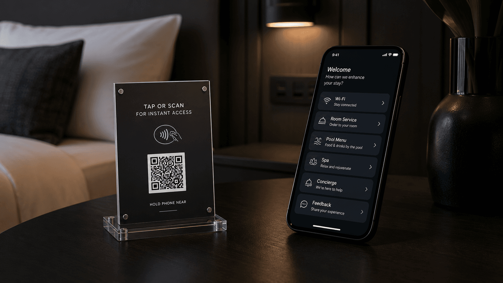Hotel room with TapiScan guest service access.